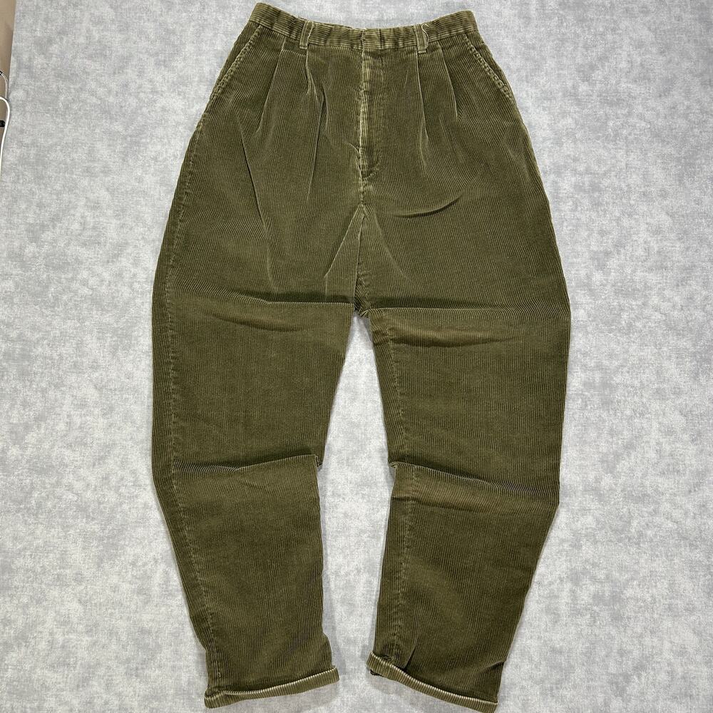 Vintage 90s Eddie Bauer Corduroy Pleated Pants Green Mens 30x34 Relaxed
